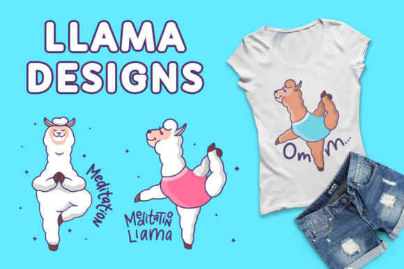 Llamas-yoga T-shirt Designs: Charming Graphics for Editorial Use