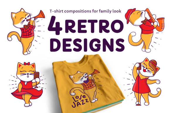 Retro Cats T-Shirt Designs: A Charming Embroidery Set
