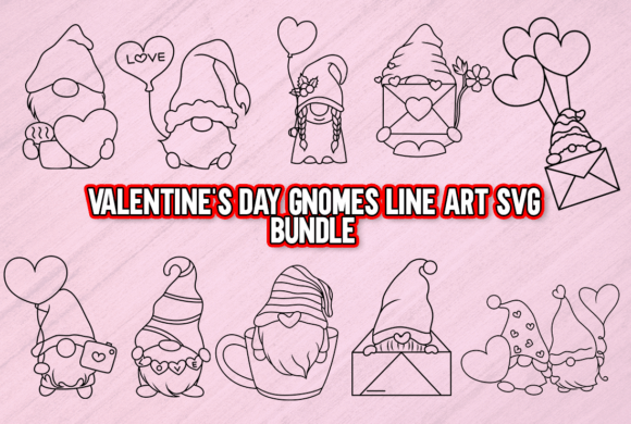 Valentine's Day Gnomes Line Art SVG for T-Shirt Designs and Graphics